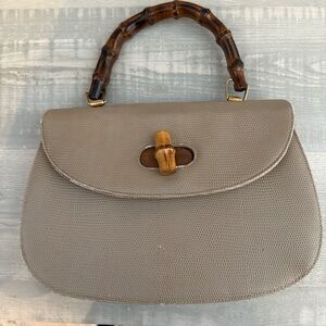 Elegant Tan Handbag with Bamboo Handle